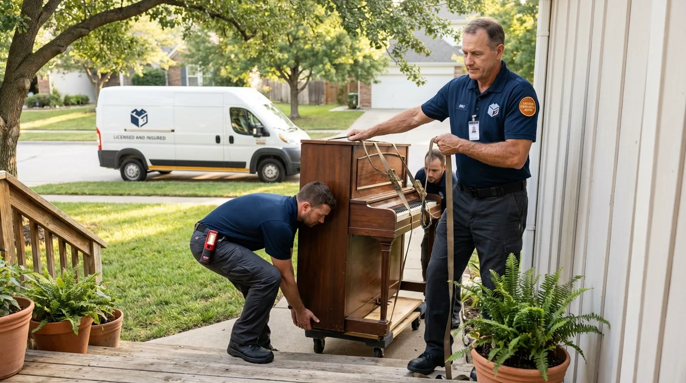 Licensed piano movers securing grand piano in Wadley, GA